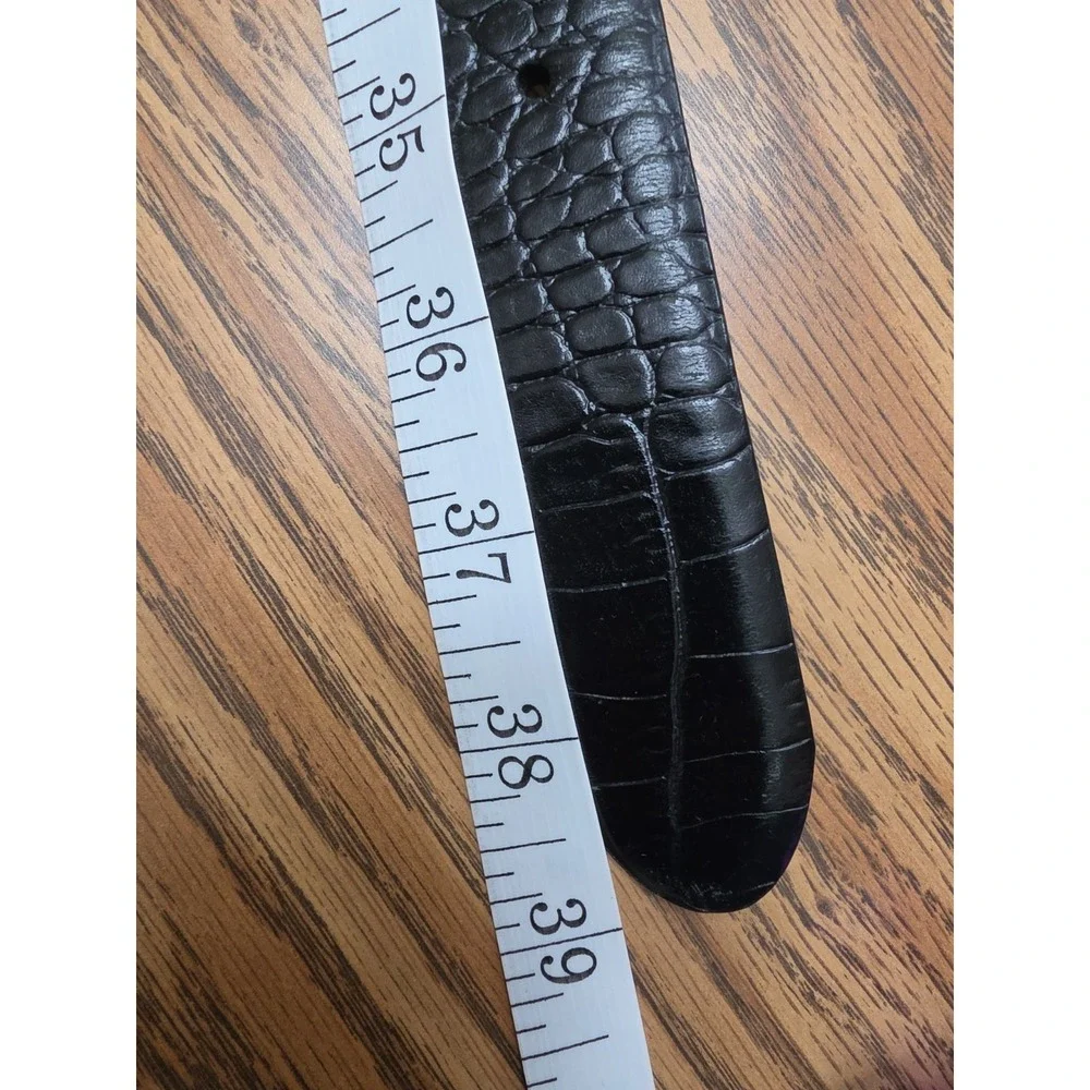Lauren Ralph Lauren Black Croc Embossed Leather Belt Silver Buckle 33